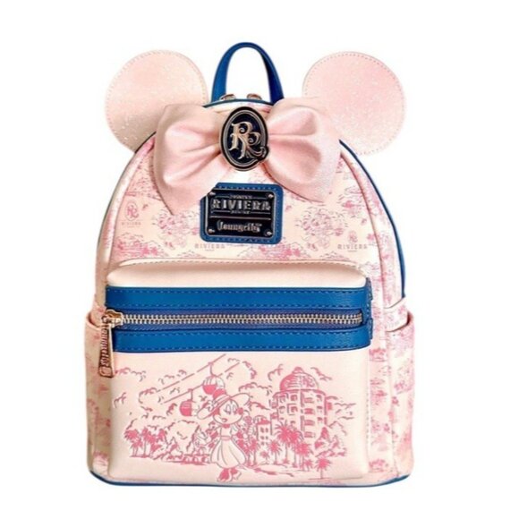 Disney Parks Loungefly Riviera Resort Minnie Mouse Pink Toile Style Print NWT - Picture 3 of 6